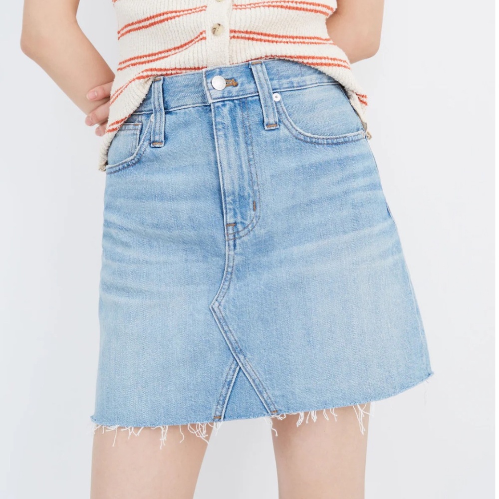 Madewell Rigid Denim A-Line Mini Skirt w/ Raw Hem in Lovell Wash